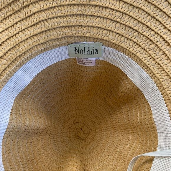 Floppy Straw Sun Hat 5” w/ Silk Bow - Tan - Picture 6 of 8